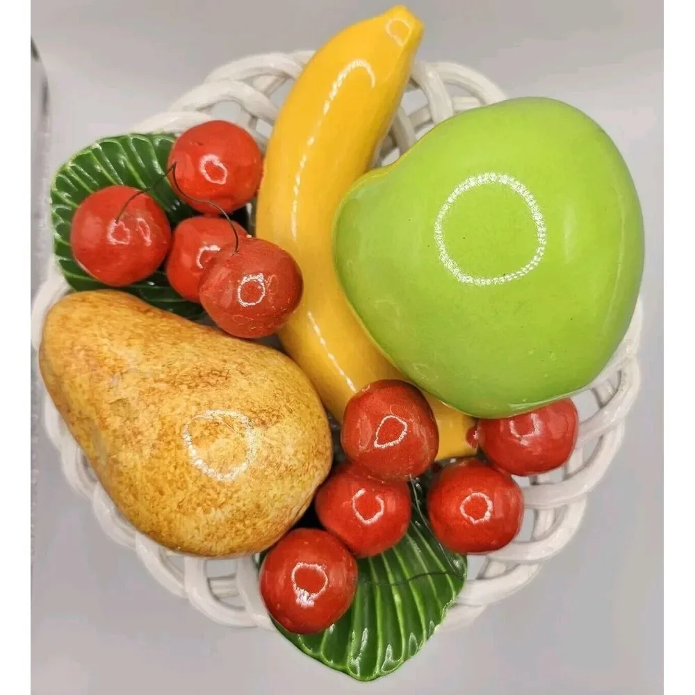 8" BASSANO Pottery Italian Capodimonte Ceramic Centerpiece Fruit Basket Pedestal - Picture 3 of 11